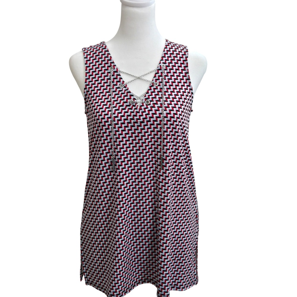 Michael Kors‎ Womens Geometric Chain V-Neck Sleeveless Tunic Size S Casual Chic